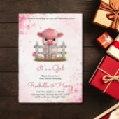 Invitation Bébé mignon vache rose Baby shower floral C'est un