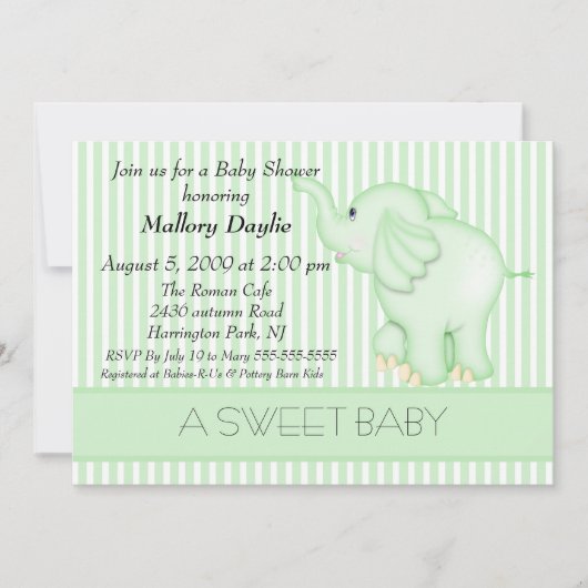 Invitation Bébé mignon Vert Eléphant Baby shower neutre (Devant)