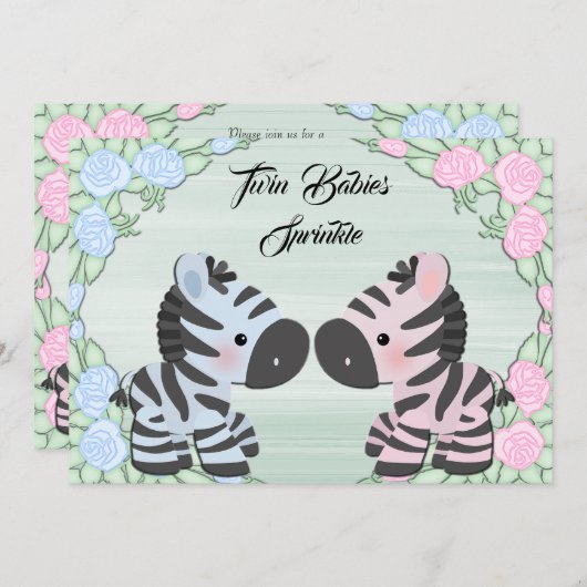 Invitation Bébé mignon Zèbres et fleurs Bébé saupoudré (Devant / Derrière)