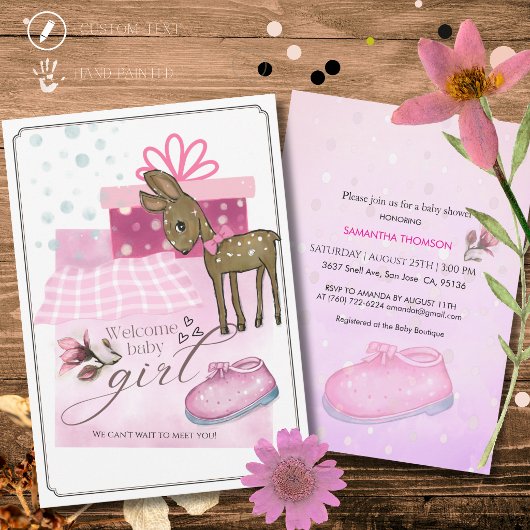 Invitation bébé mignonne à l'aquarelle avec faon e