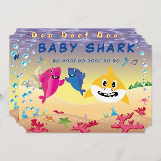 Invitation Bébé 🦈 mignonne Anniversaire de requin Ocean Part (Devant / Derrière)