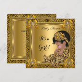 Invitation Bébé mignonne Baby shower fille Leopard Gold (Devant / Derrière)