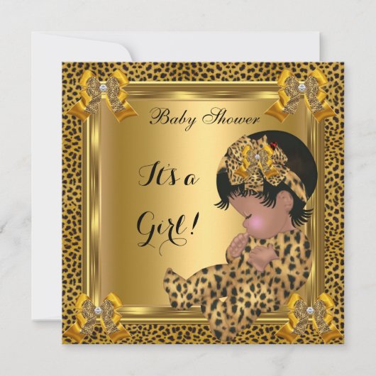 Invitation Bébé mignonne Baby shower fille Leopard Gold (Devant)