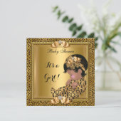 Invitation Bébé mignonne Baby shower fille Leopard Gold (Debout devant)
