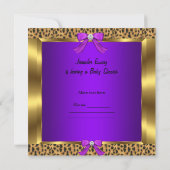 Invitation Bébé mignonne Baby shower fille Leopard Purple Gol (Dos)
