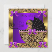 Invitation Bébé mignonne Baby shower fille Leopard Purple Gol (Devant)