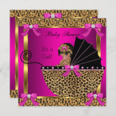 Invitation Bébé mignonne Baby shower fille léopard rose or (Devant / Derrière)