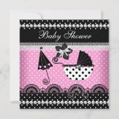 Invitation Bébé mignonne Baby shower fille rose noir (Devant)