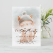 Invitation Bébé mignonne Chat d'hiver fête d'anniversaire (Debout devant)