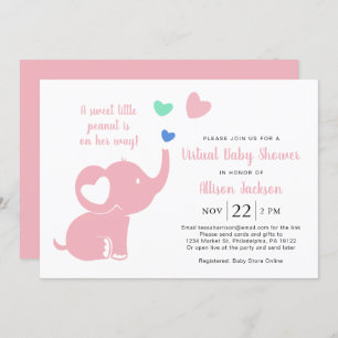 Invitation Bébé mignonne fille Douche virtuelle Éléphant rose