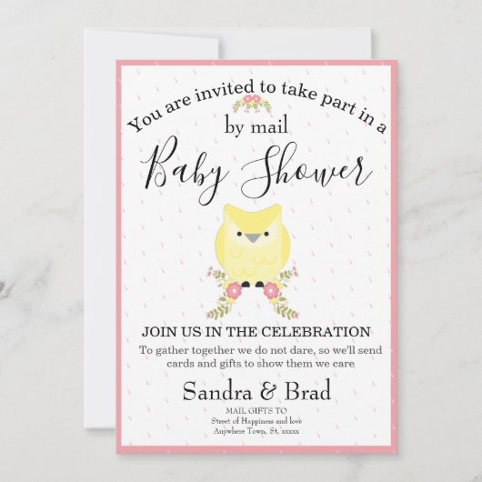 Invitation Bébé mignonne fille hibou jaune Baby shower modern (Devant)