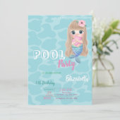 Invitation Bébé mignonne piscine sirène fête d'anniversaire (Debout devant)