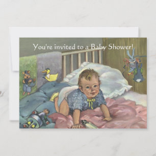 Invitation Bébé mignonne vintage en lit avec Baby shower joue