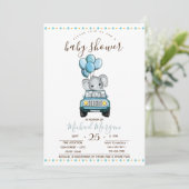 Invitation Bébé migny Elephant Car, Baby shower Zigzag (Debout devant)