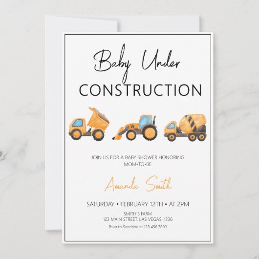 Invitation Bébé minimaliste en construction Baby shower (Devant)