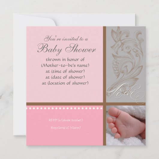 Invitation Bébé Modern Swirl n Dot - Baby Girl Shower Invitat (Devant)