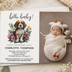 Invitation Bébé Moderne Chien en Terre Cuite Cadeau de Naissa