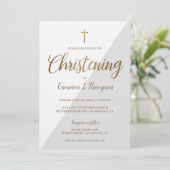 Invitation Bébé moderne gris blanc or Christing (Debout devant)