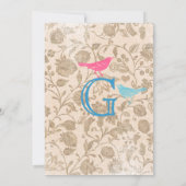 Invitation Bébé Moderne Oiseaux Vintage Douche Aqua Rose (Dos)