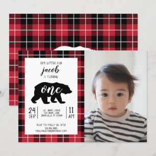 Invitation Bébé Motif de flanelle mignonne Plaid Photo 1er an