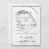 Invitation Bébé Naissance mignonne Photo Noir Blanc Moderne C (Dos)