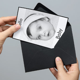 Invitation Bébé Naissance mignonne Photo Noir Blanc Moderne C