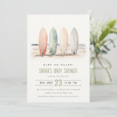 Invitation Bébé neutre à bord Baby shower de surf (Debout devant)