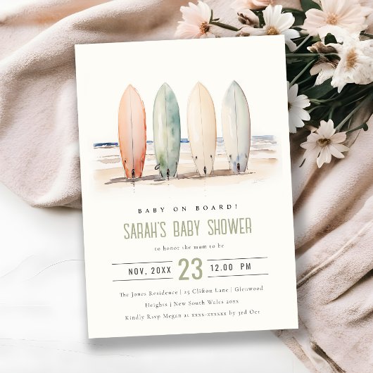 Invitation Bébé neutre à bord Baby shower de surf