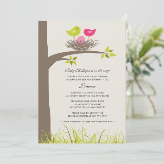 Invitation Bébé Nid Bébé Bébé Fille Douche (Debout devant)