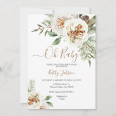 Invitation Bébé Noël crémeux Baby shower floral blanc (Devant)