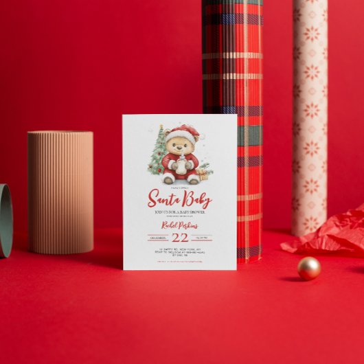 Invitation Bébé Noël Ourson Mignon Baptême de Bébé de Noël