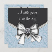 Invitation Bébé noir et bleu Douche garçon (Devant / Derrière)