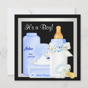 Invitation Bébé noir et bleu mignonne Douche garçon