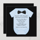 Invitation Bébé noir et bleu mignonne Douche garçon (Devant / Derrière)