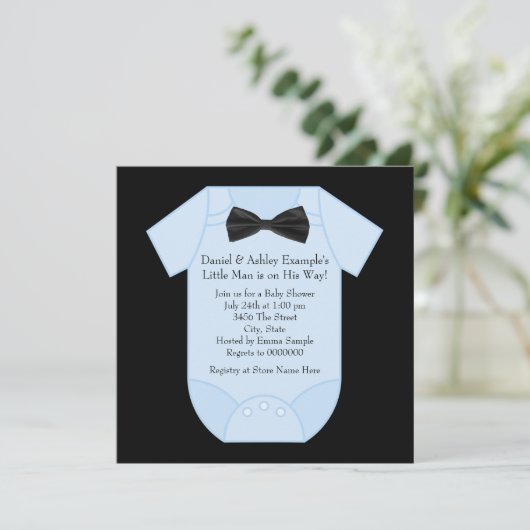 Invitation Bébé noir et bleu mignonne Douche garçon (Debout devant)