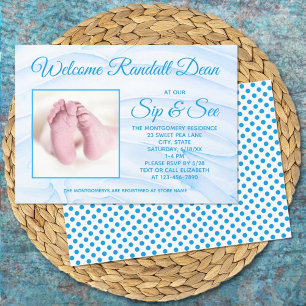 Invitation Bébé nouveau-né bleu Sip et voir photo personnalis