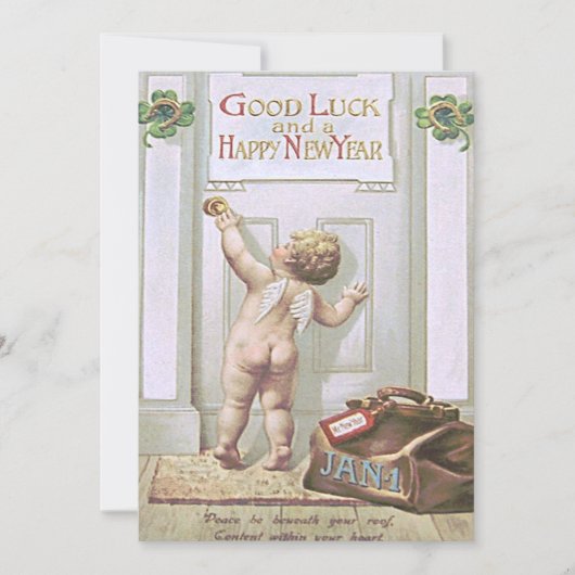 Invitation Bébé Nouvel An Cherub Angel Four Leaf Clover (Devant)