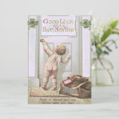 Invitation Bébé Nouvel An Cherub Angel Four Leaf Clover (Debout devant)