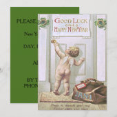 Invitation Bébé Nouvel An Cherub Angel Four Leaf Clover (Devant / Derrière)
