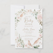 Invitation Bébé oiseau aquarelle fleurs feuilles shower de bé (Devant)