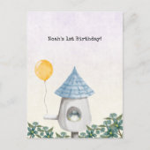 Invitation Bébé Oiseau Mignon Avec Ballon Jaune (Devant)