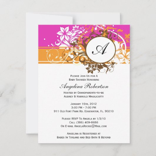 Invitation Bébé orange rose orangé Fleurs de douche neutres (Devant)