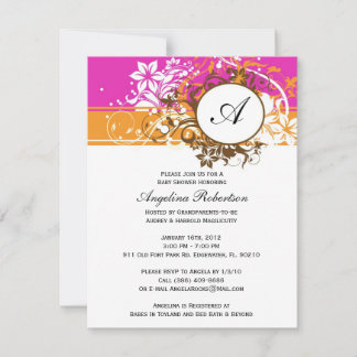 Invitation Bébé orange rose orangé Fleurs de douche neutres