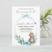 Invitation Bébé Ours Baby shower Couronne or (Debout devant)