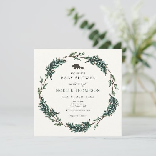 Invitation Bébé Ours Buffle À feuillage persistant Plaid (Debout devant)