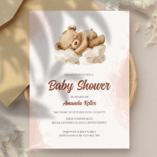 Invitation Bébé Ours Dormir Baby shower mignon