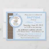 Invitation Bébé ours en peluche Baptême garçon Bleu (Dos)