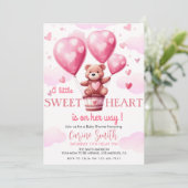 Invitation Bébé Ours rose Coeur Baby shower de ballon (Debout devant)