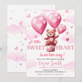 Invitation Bébé Ours rose Coeur Baby shower de ballon (Devant / Derrière)