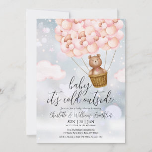 Invitation Bébé ours Teddy Bear rose Fête Prénatale d'Hiver